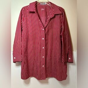 Foxcroft  women’s 18  classic, red and white striped shirt 28 inches long 14 sl